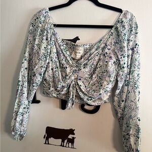 Style Rack Floral Ruched Blouse - White and Purple